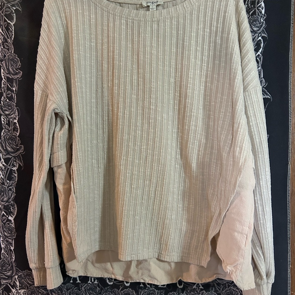 Umgee Cream Ribbed Crew Neck Sweater